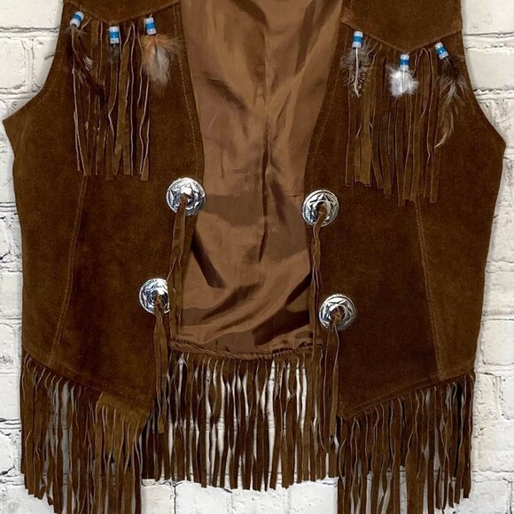 Genuine leather suede vest with feathers - Picture 3 of 6